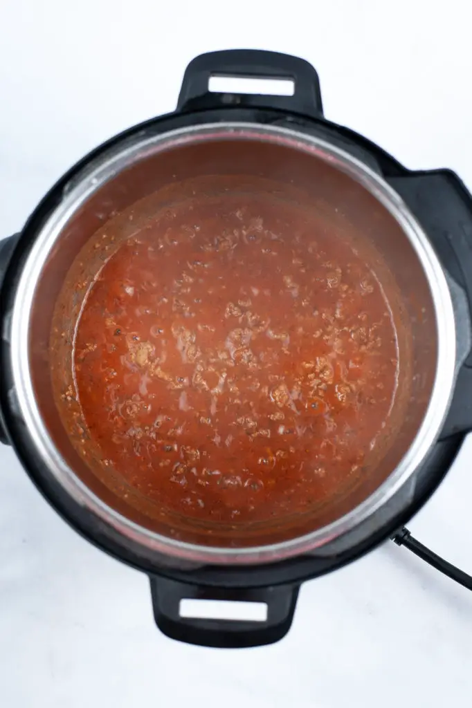 Meat sauce cooking in instant pot. 