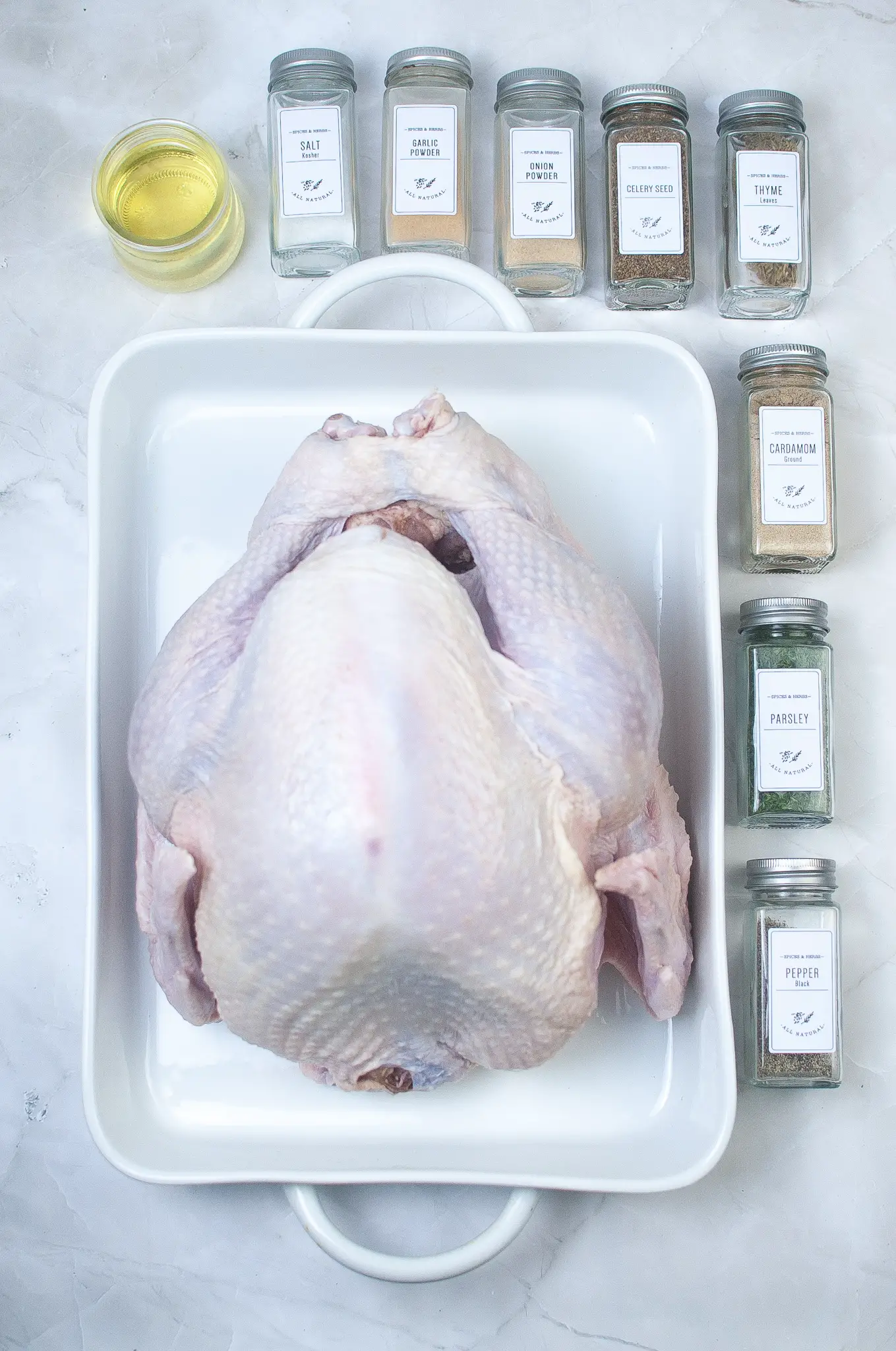 Ingredients for roasted turkey recipe.