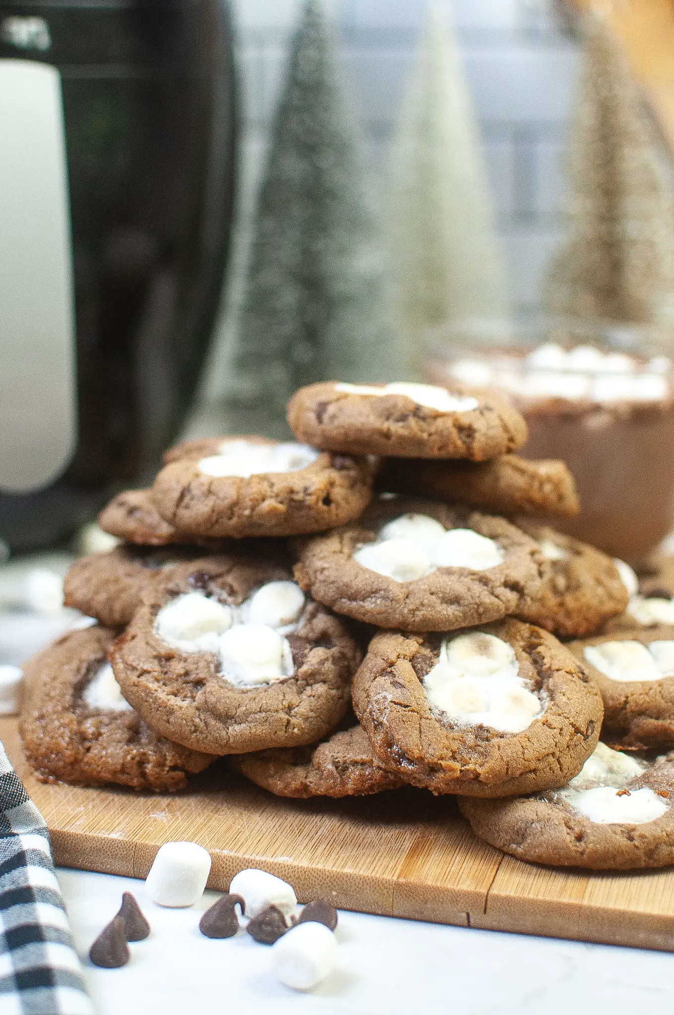 Air Fryer Hot Cocoa Cookies on a cutting board.