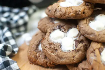 Air Fryer Hot Cocoa Cookies in a pile on a cutting board.