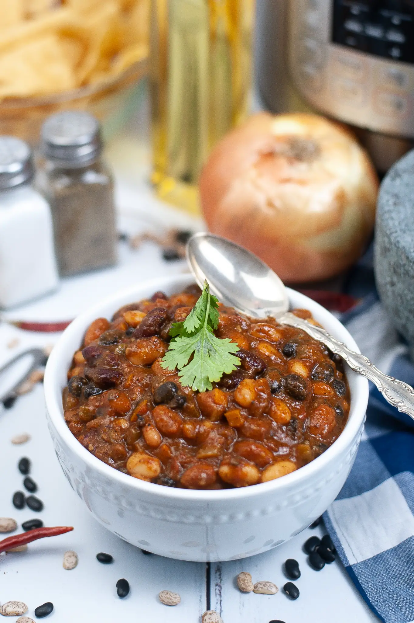 Instant Pot Vegetarian Chili in a bowl.